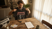 Man authenticating vintage metal band shirt