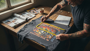 Collector measuring vintage heavy metal shirt