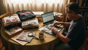 Collector archiving vintage heavy metal shirts