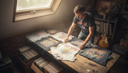 Collector arranging vintage heavy metal shirts