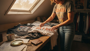 Collector sorting through vintage band shirts
