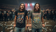 Fans wearing vintage metal shirts at a 1990s concert