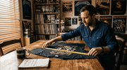 Measuring vintage 90s metal band shirt on table