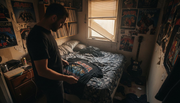 Fan examining vintage 90s metal tour shirt
