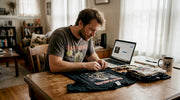 Man inspecting vintage heavy metal shirt collection