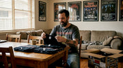 Metal fan sorting tribute band shirts at home