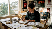 Designer sketching classic heavy metal logos