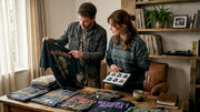 Collectors browsing vintage heavy metal band shirts