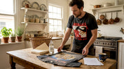 Man preparing vintage shirt cleaning supplies