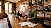 Curator examining vintage Elvis band merch