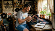 Collector examining vintage band tee
