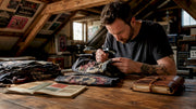 Collector examining vintage shirt closely