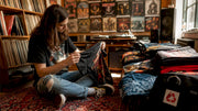 Person browsing vintage heavy metal T shirts