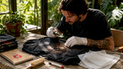 Textile expert inspecting vintage shirt