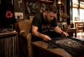 Collector examining limited run metal shirt