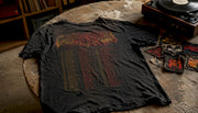 Close-up of vintage metal tour shirt with tag