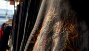Close-up vintage heavy metal band shirt print detail