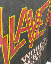 RARE SLAYER 1988 WORLD SACRIFICE TOUR SHIRT - Cut Off Sleeves, Medium, Holes