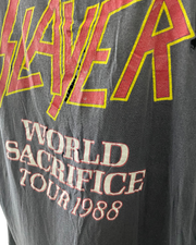 RARE SLAYER 1988 WORLD SACRIFICE TOUR SHIRT - Cut Off Sleeves, Medium, Holes