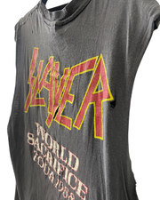 RARE SLAYER 1988 WORLD SACRIFICE TOUR SHIRT - Cut Off Sleeves, Medium, Holes